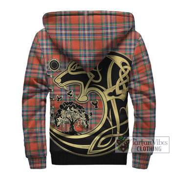 MacFarlane Ancient Tartan Sherpa Hoodie with Family Crest Celtic Wolf Style