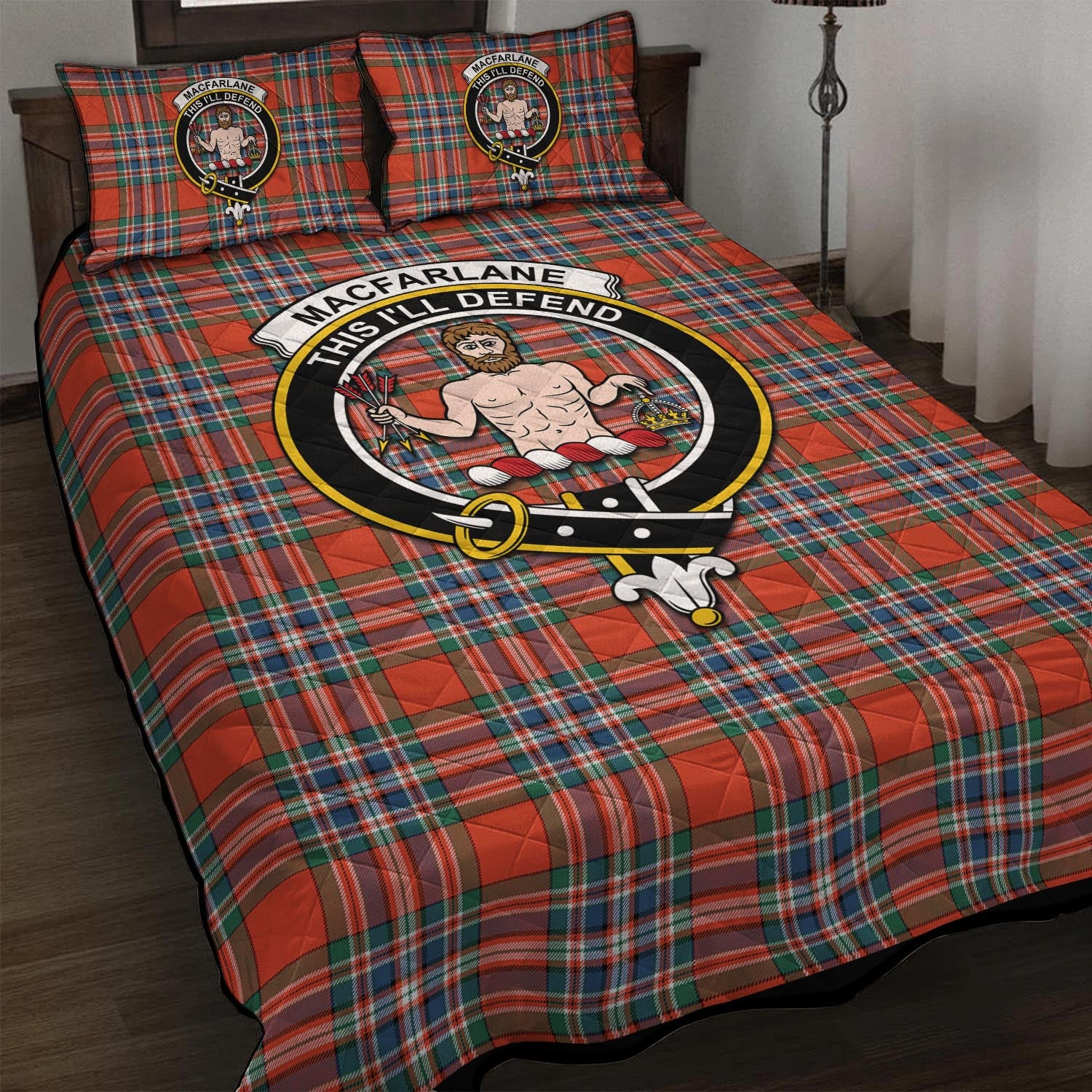 MacFarlane Ancient Tartan Quilt Bed Set with Family Crest - Tartan Vibes Clothing