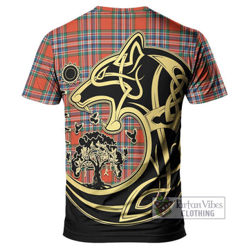 MacFarlane Ancient Tartan T-Shirt with Family Crest Celtic Wolf Style