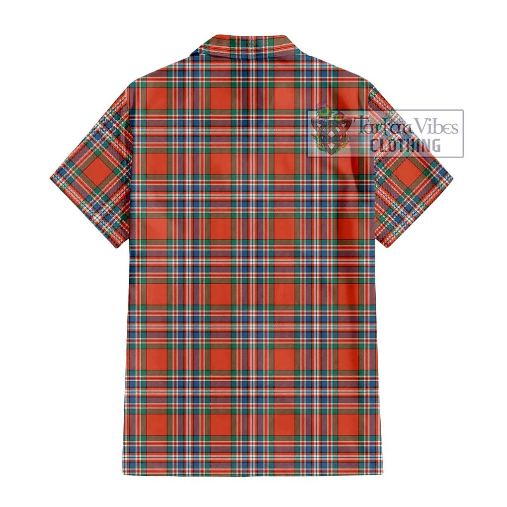 MacFarlane Ancient Tartan Short Sleeve Button Shirt with Family Crest DNA In Me Style - Tartanvibesclothing Shop