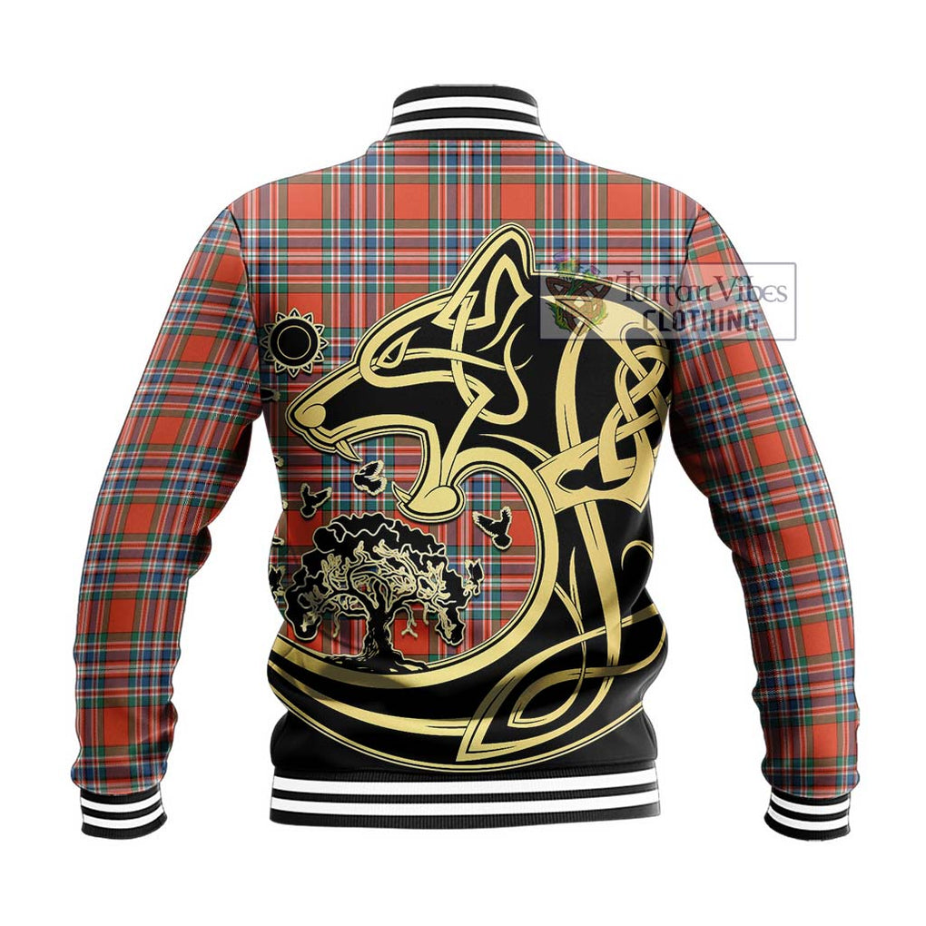 MacFarlane Ancient Tartan Baseball Jacket with Family Crest Celtic Wolf Style - Tartan Vibes Clothing