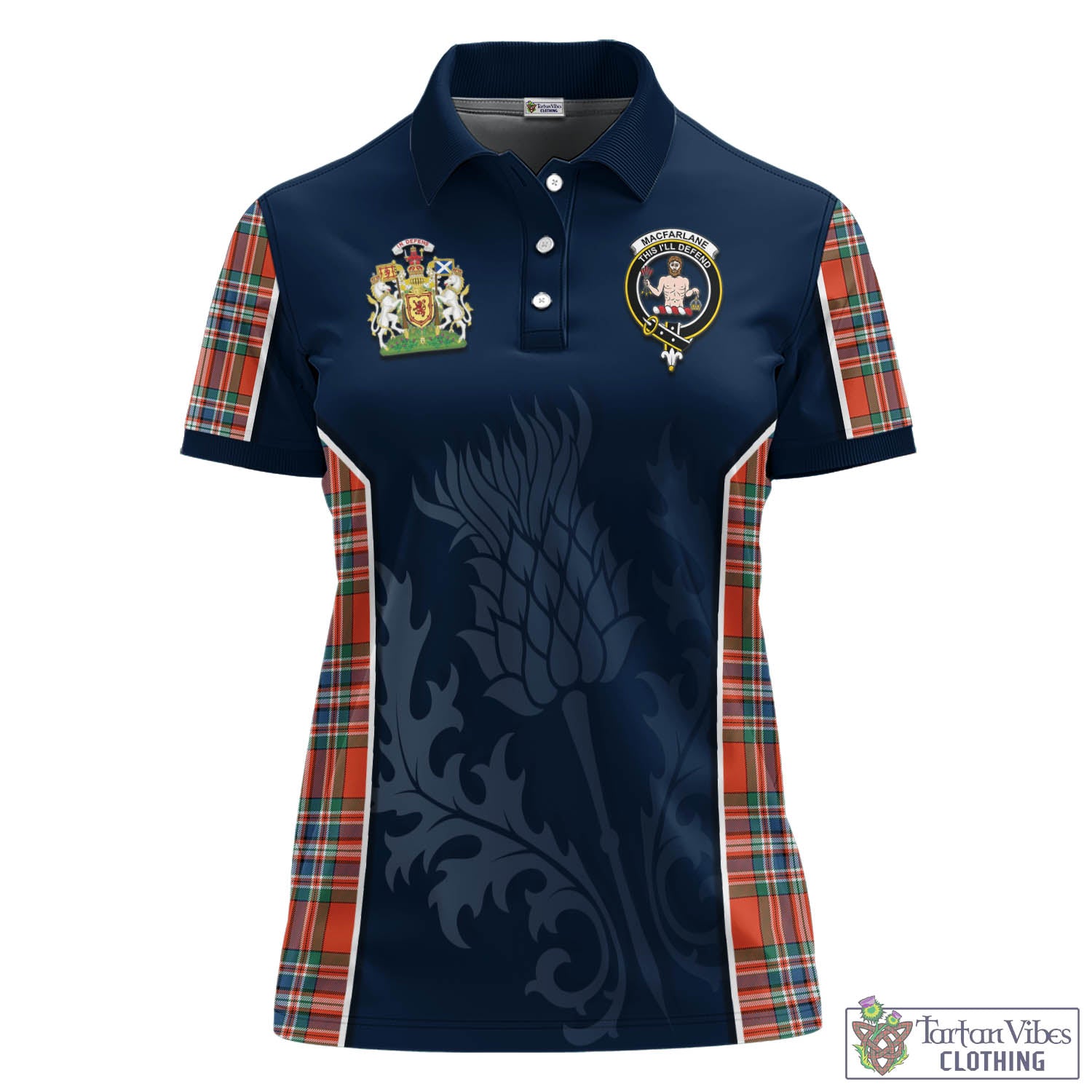 Tartan Vibes Clothing MacFarlane Ancient Tartan Women's Polo Shirt with Family Crest and Scottish Thistle Vibes Sport Style