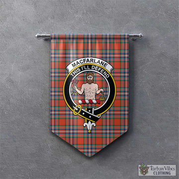 MacFarlane Ancient Tartan Gonfalon, Tartan Banner with Family Crest