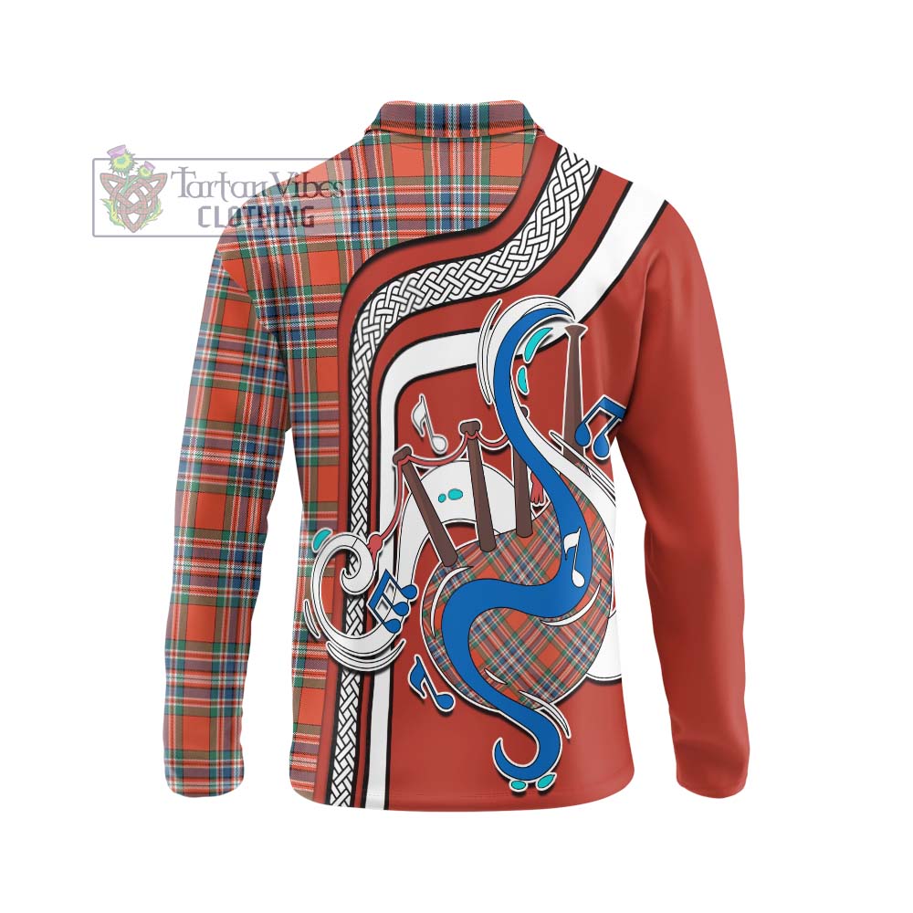 Tartan Vibes Clothing MacFarlane Ancient Tartan Long Sleeve Polo Shirt with Epic Bagpipe Style