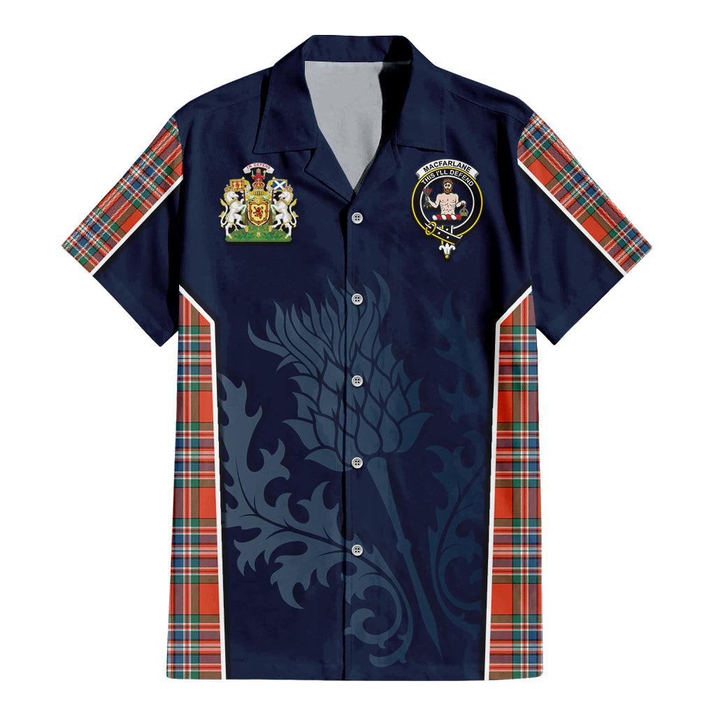 Tartan Vibes Clothing MacFarlane Ancient Tartan Short Sleeve Button Up Shirt with Family Crest and Scottish Thistle Vibes Sport Style