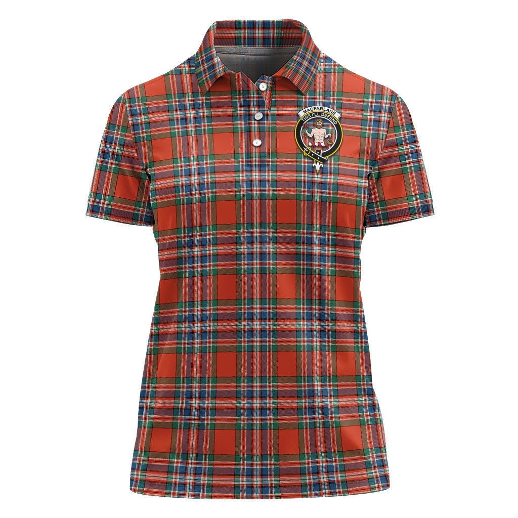 MacFarlane Ancient Tartan Polo Shirt with Family Crest For Women - Tartan Vibes Clothing