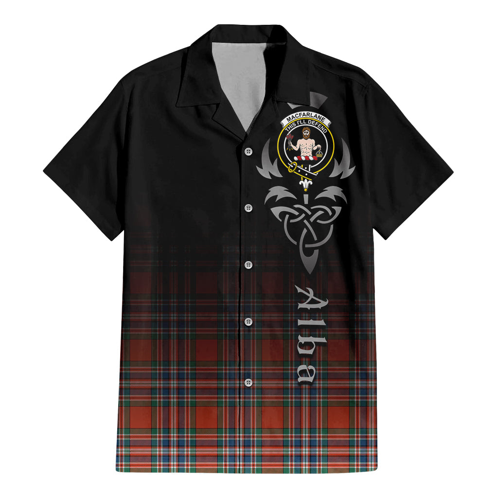 Tartan Vibes Clothing MacFarlane Ancient Tartan Short Sleeve Button Up Featuring Alba Gu Brath Family Crest Celtic Inspired