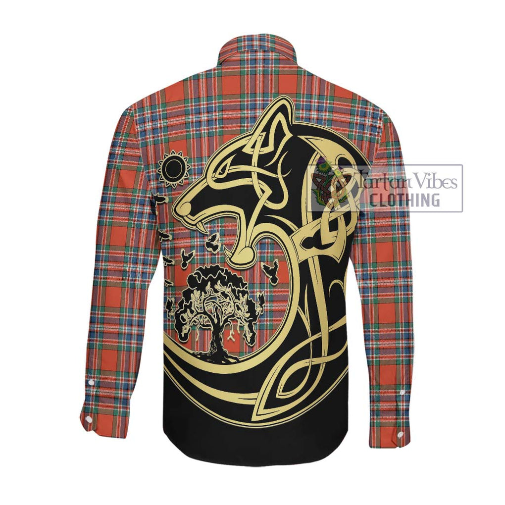 MacFarlane Ancient Tartan Long Sleeve Button Shirt with Family Crest Celtic Wolf Style Men's Shirt - Tartan Vibes Clothing