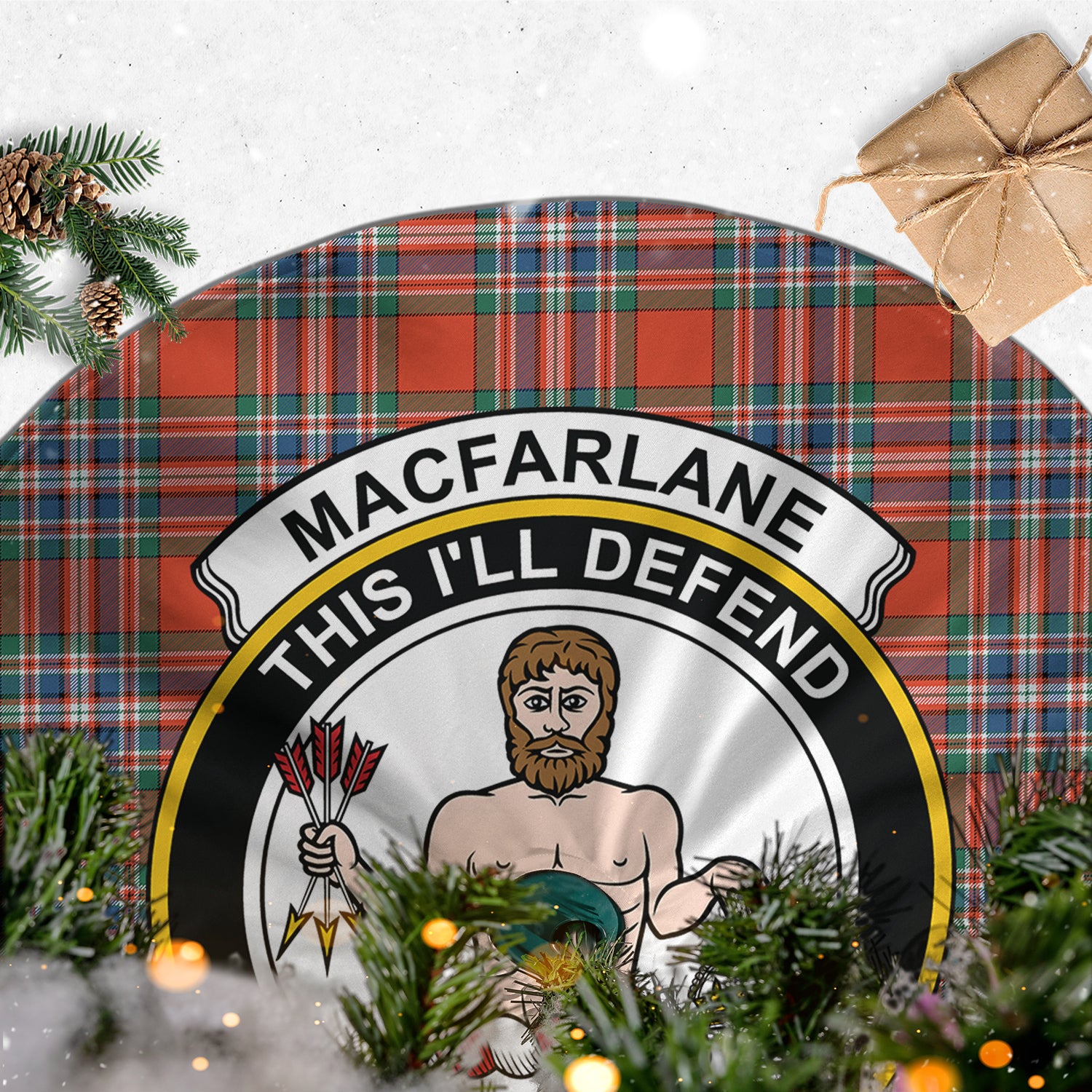 MacFarlane Ancient Tartan Christmas Tree Skirt with Family Crest - Tartanvibesclothing