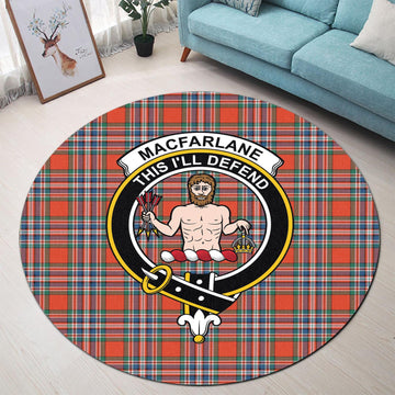 MacFarlane Ancient Tartan Round Rug with Family Crest