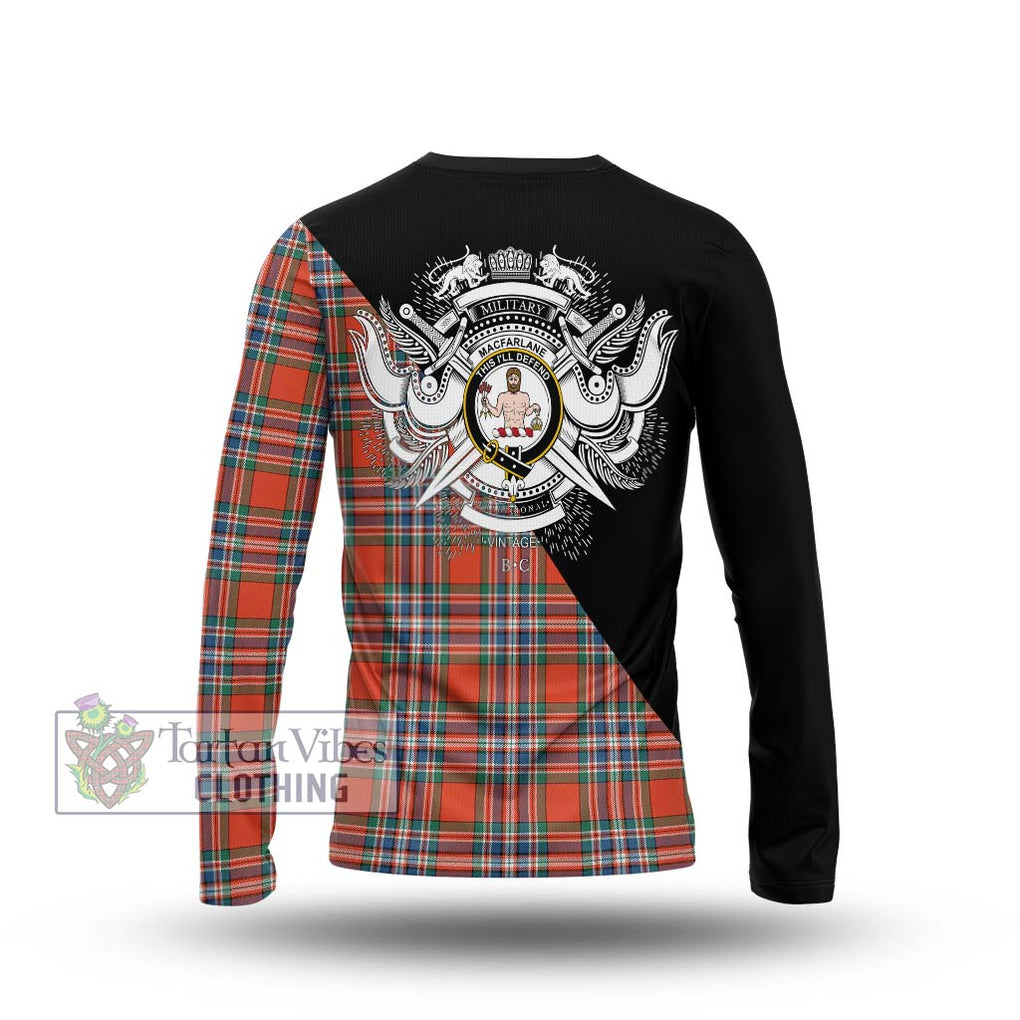 MacFarlane Ancient Tartan Long Sleeve T-Shirt with Family Crest and Military Logo Style - Tartanvibesclothing Shop