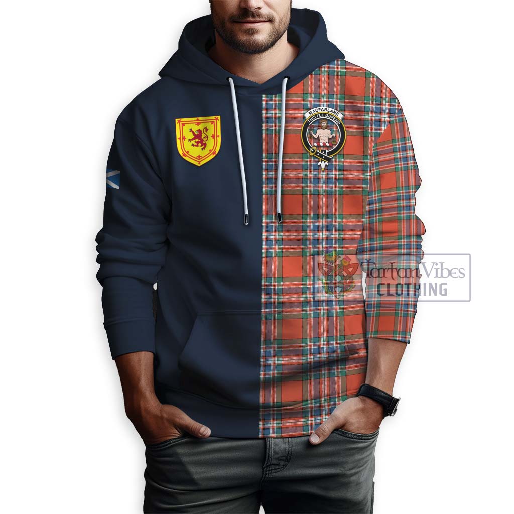 Tartan Vibes Clothing MacFarlane Ancient Tartan Hoodie with Scottish Lion Royal Arm Half Style