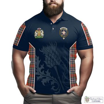 MacFarlane Ancient Tartan Men's Polo Shirt with Family Crest and Scottish Thistle Vibes Sport Style