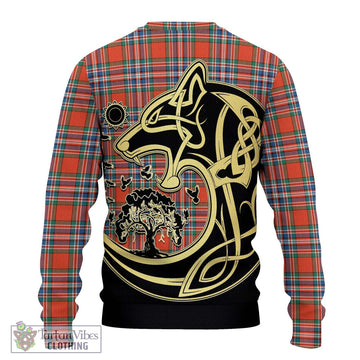 MacFarlane Ancient Tartan Ugly Sweater with Family Crest Celtic Wolf Style