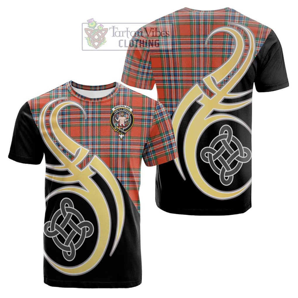 Tartan Vibes Clothing MacFarlane Ancient Tartan Cotton T-shirt with Family Crest and Celtic Symbol Style