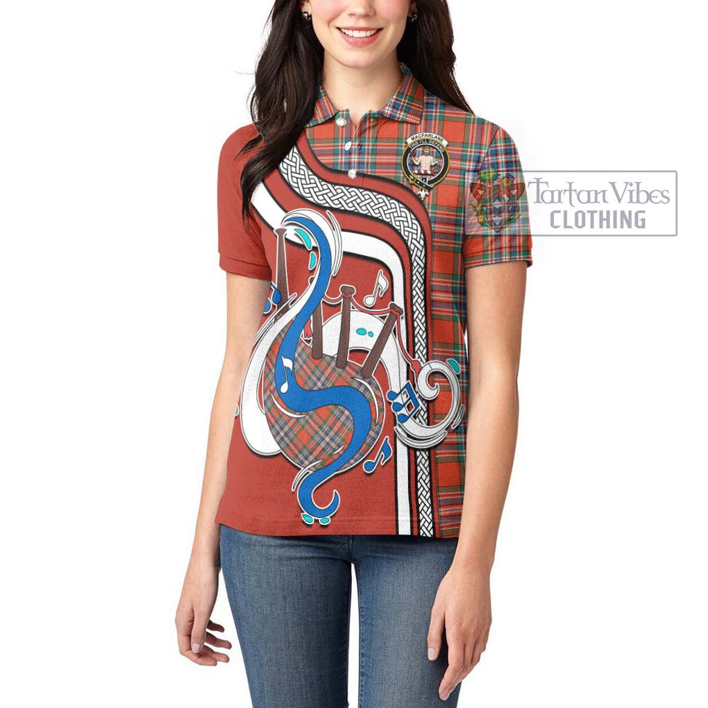 MacFarlane Ancient Tartan Women's Polo Shirt with Epic Bagpipe Style - Tartanvibesclothing Shop