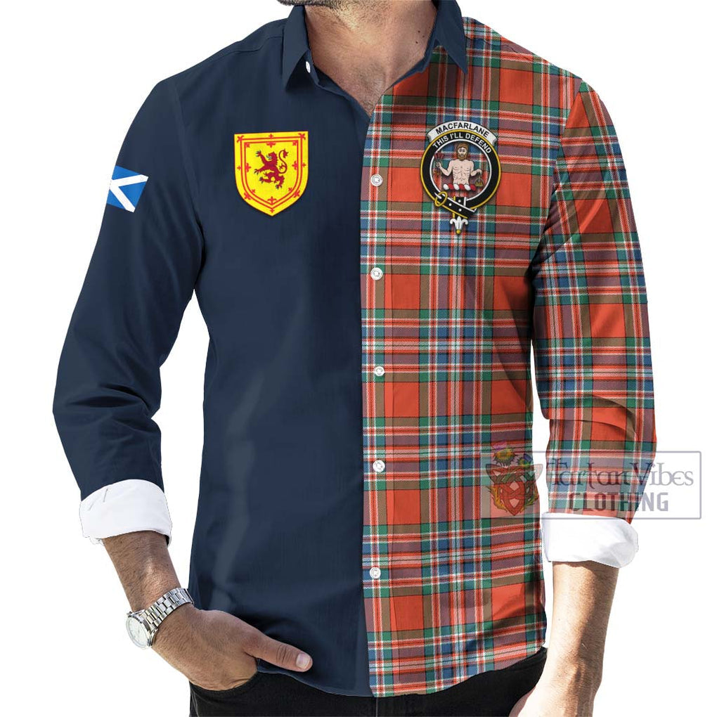 Tartan Vibes Clothing MacFarlane Ancient Tartan Long Sleeve Button Shirt with Scottish Lion Royal Arm Half Style