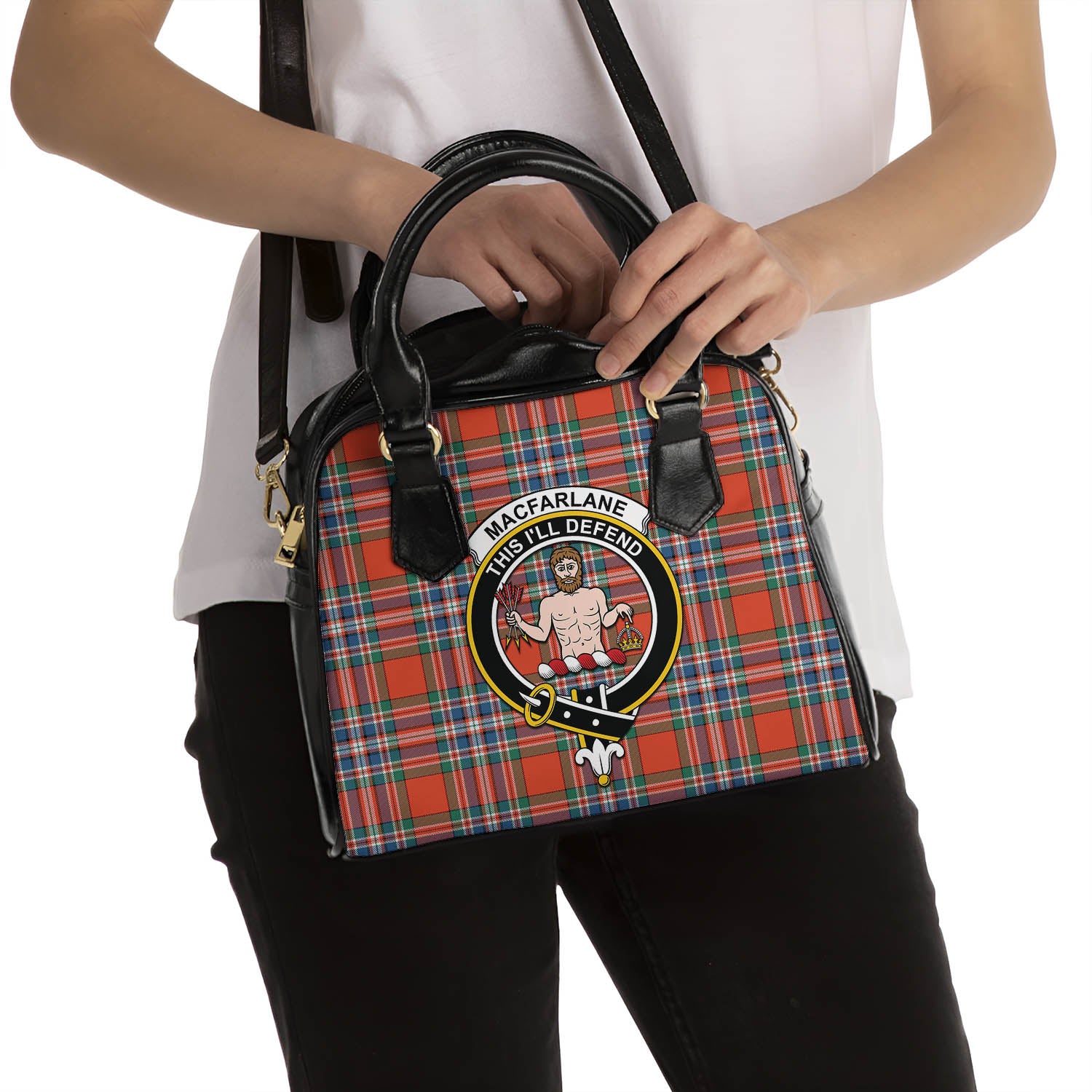 MacFarlane Ancient Tartan Shoulder Handbags with Family Crest - Tartanvibesclothing