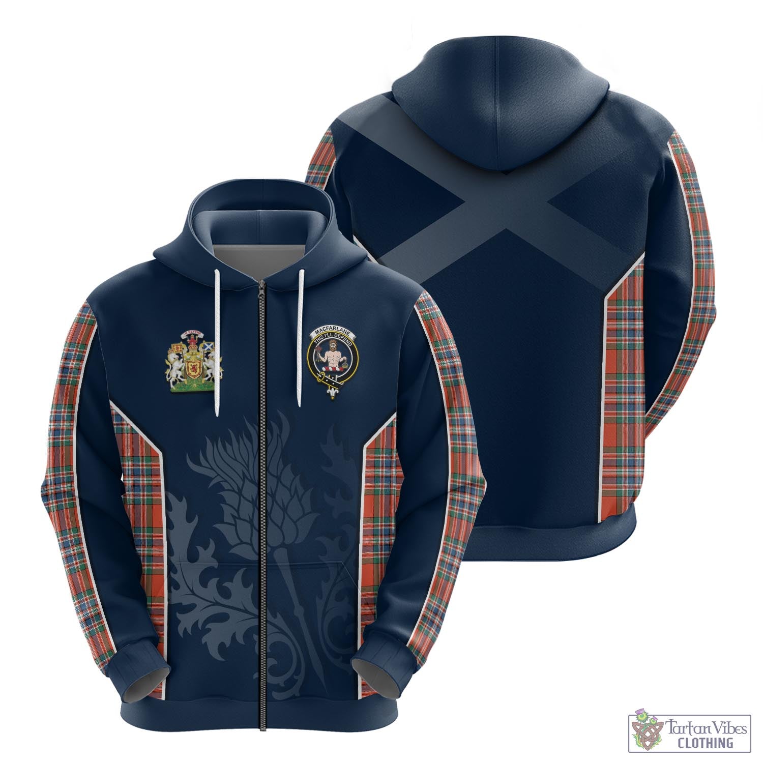 Tartan Vibes Clothing MacFarlane Ancient Tartan Hoodie with Family Crest and Scottish Thistle Vibes Sport Style