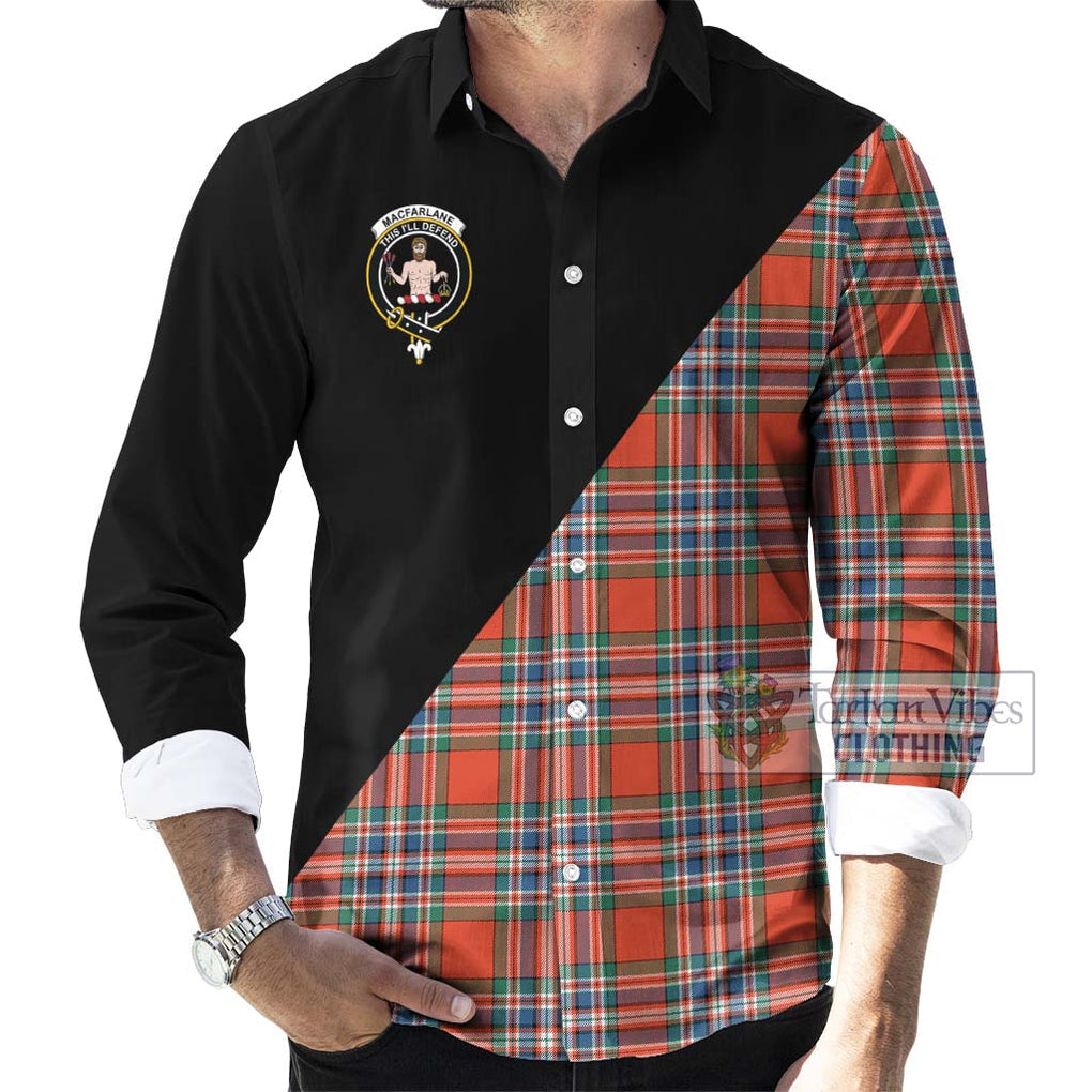 MacFarlane Ancient Tartan Long Sleeve Button Shirt with Family Crest and Military Logo Style - Tartanvibesclothing Shop