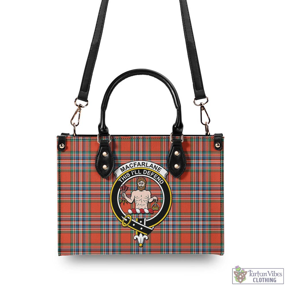 Tartan Vibes Clothing MacFarlane Ancient Tartan Luxury Leather Handbags with Family Crest