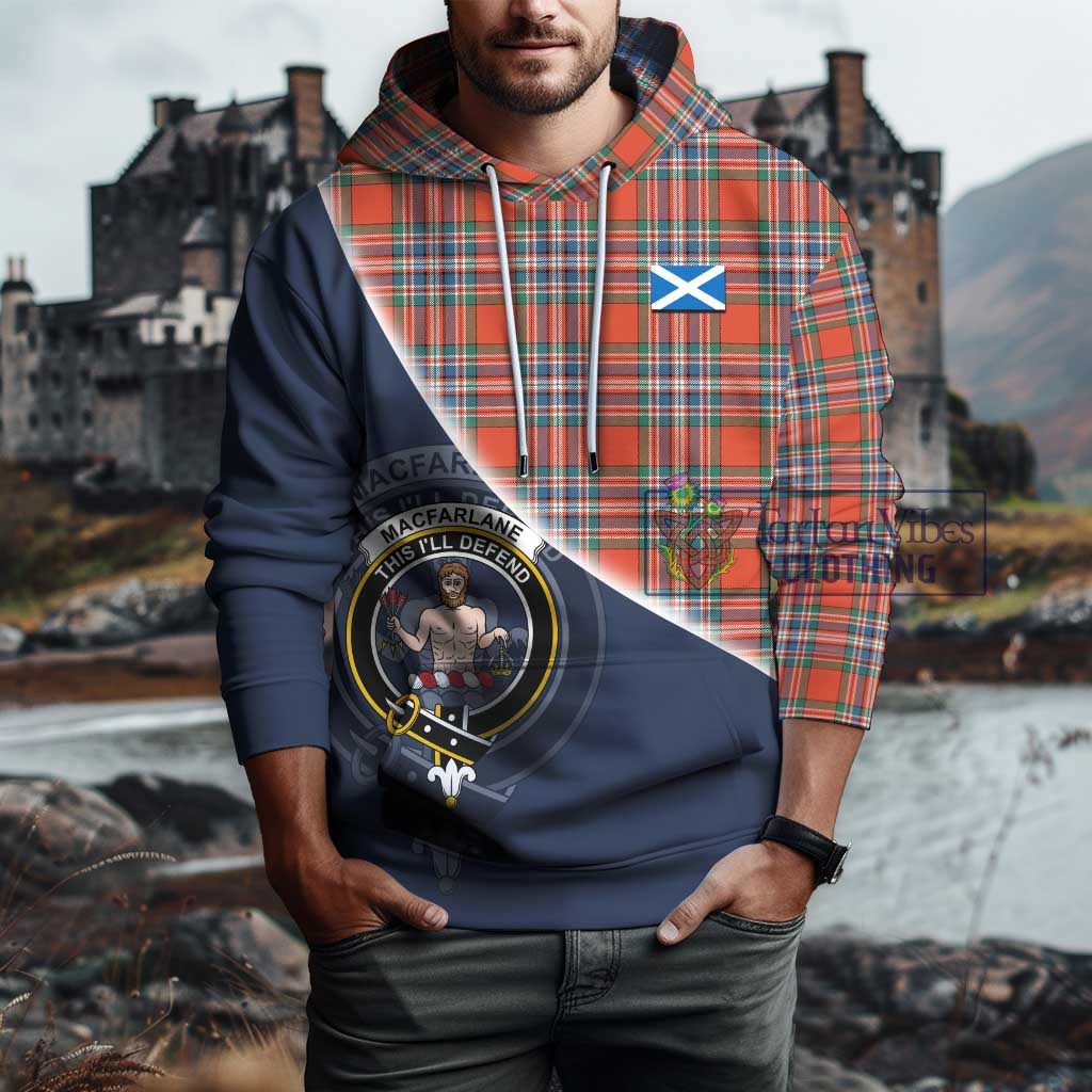 Tartan Vibes Clothing MacFarlane Ancient Tartan Hoodie with Personalised National Flag and Family Crest Half Style