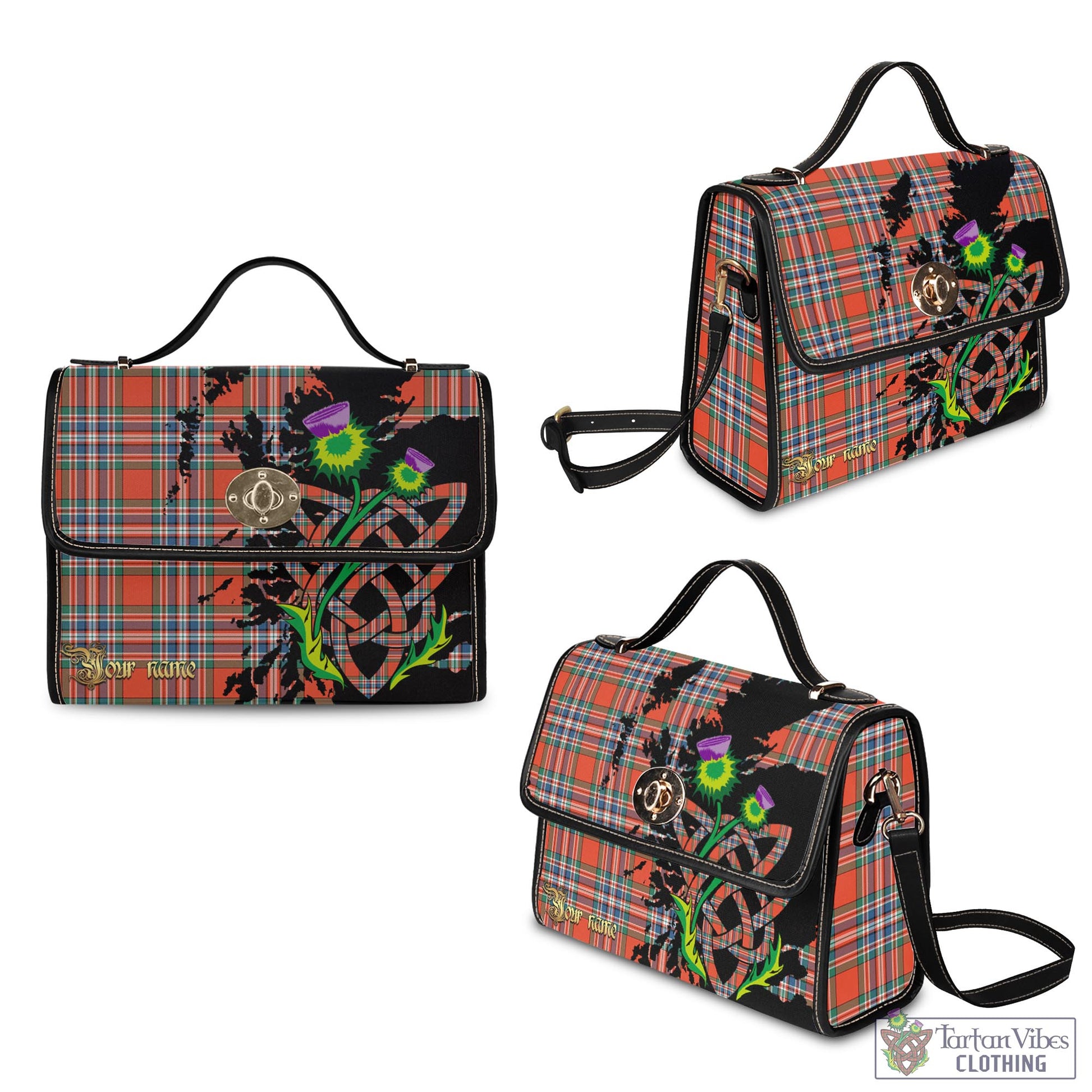 Tartan Vibes Clothing MacFarlane Ancient Tartan Waterproof Canvas Bag with Scotland Map and Thistle Celtic Accents