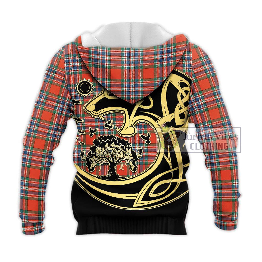 MacFarlane Ancient Tartan Knitted Hoodie with Family Crest Celtic Wolf Style - Tartan Vibes Clothing