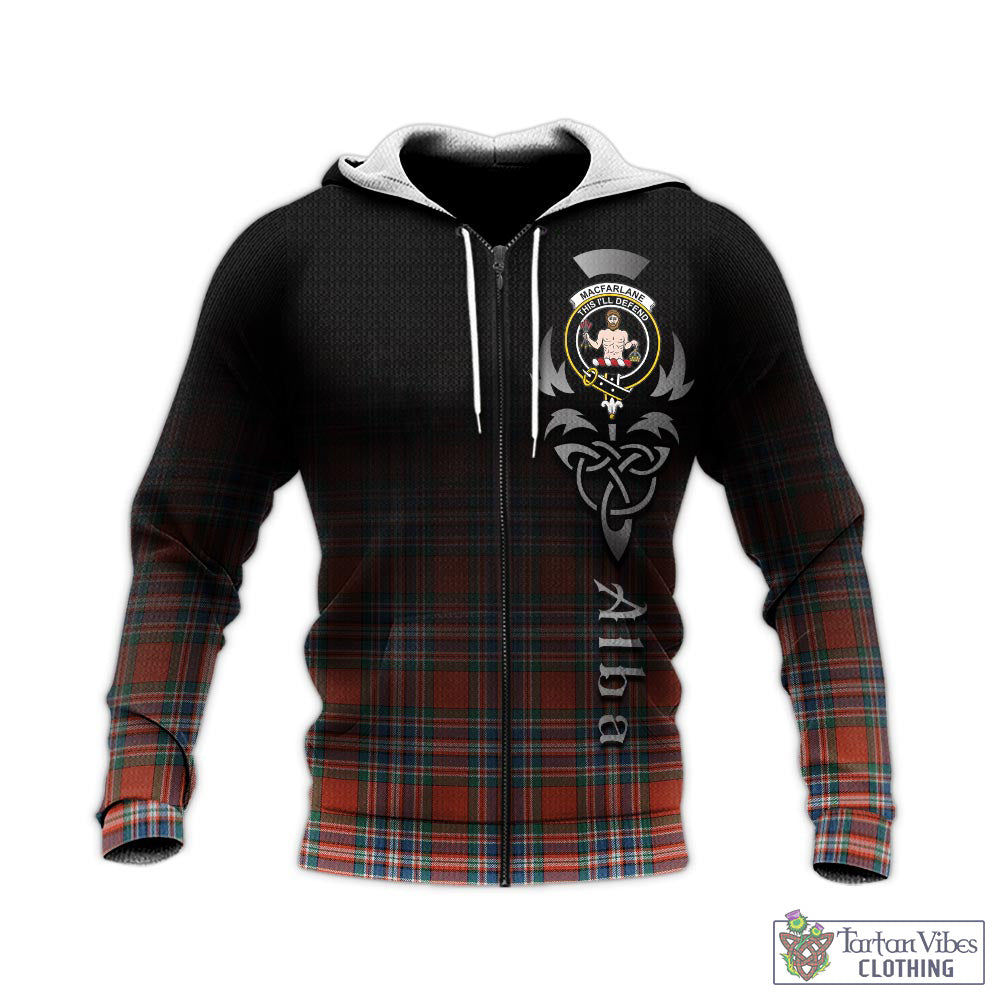 Tartan Vibes Clothing MacFarlane Ancient Tartan Knitted Hoodie Featuring Alba Gu Brath Family Crest Celtic Inspired