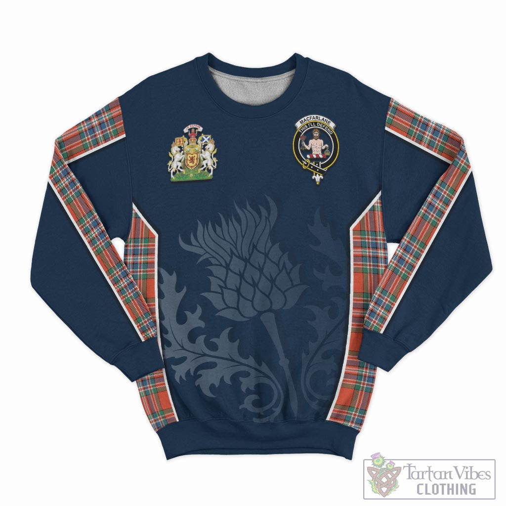 Tartan Vibes Clothing MacFarlane Ancient Tartan Sweatshirt with Family Crest and Scottish Thistle Vibes Sport Style