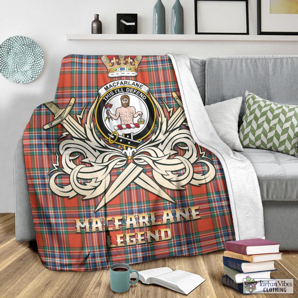 Tartan Vibes Clothing MacFarlane Ancient Tartan Blanket with Clan Crest and the Golden Sword of Courageous Legacy