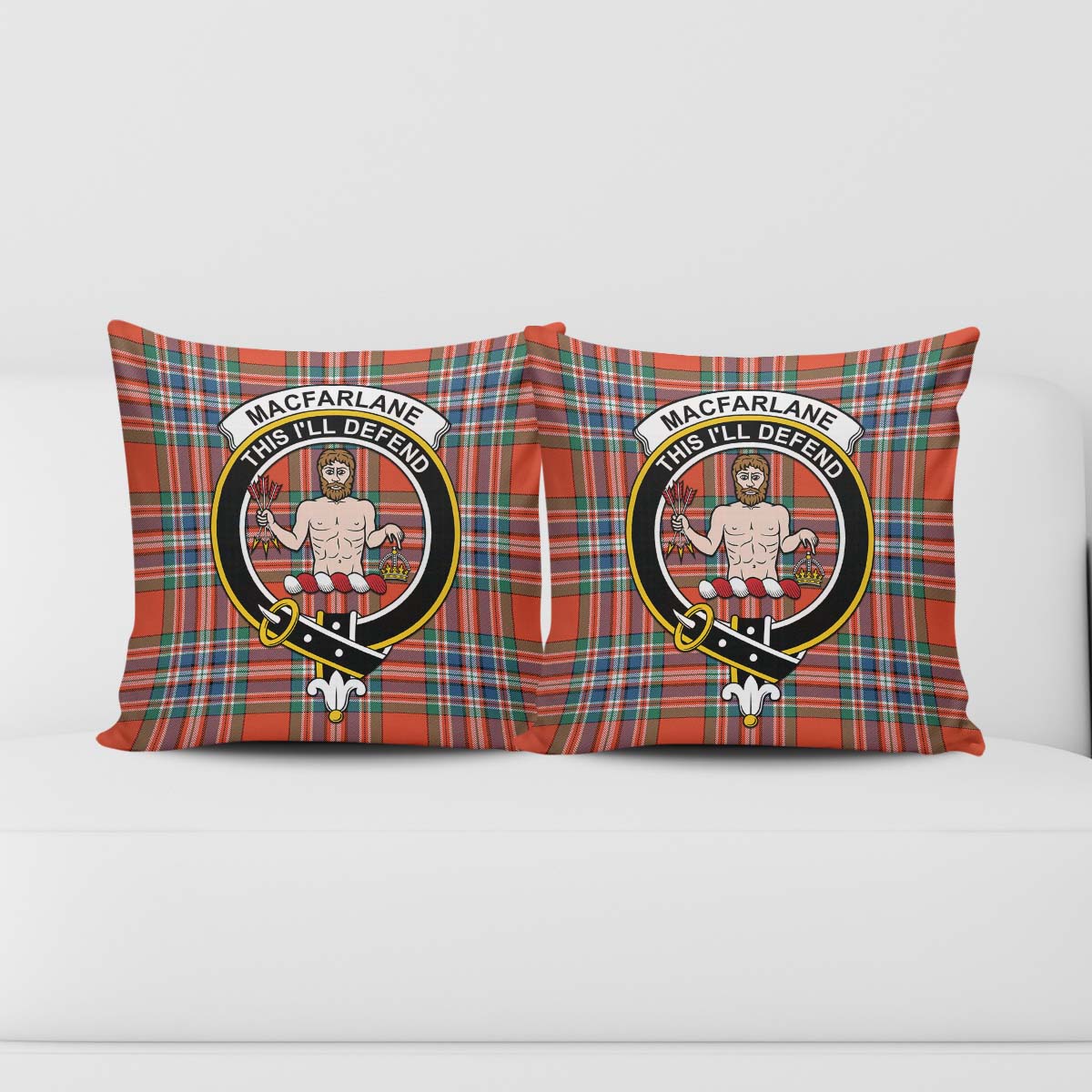 MacFarlane Ancient Tartan Pillow Cover with Family Crest - Tartanvibesclothing