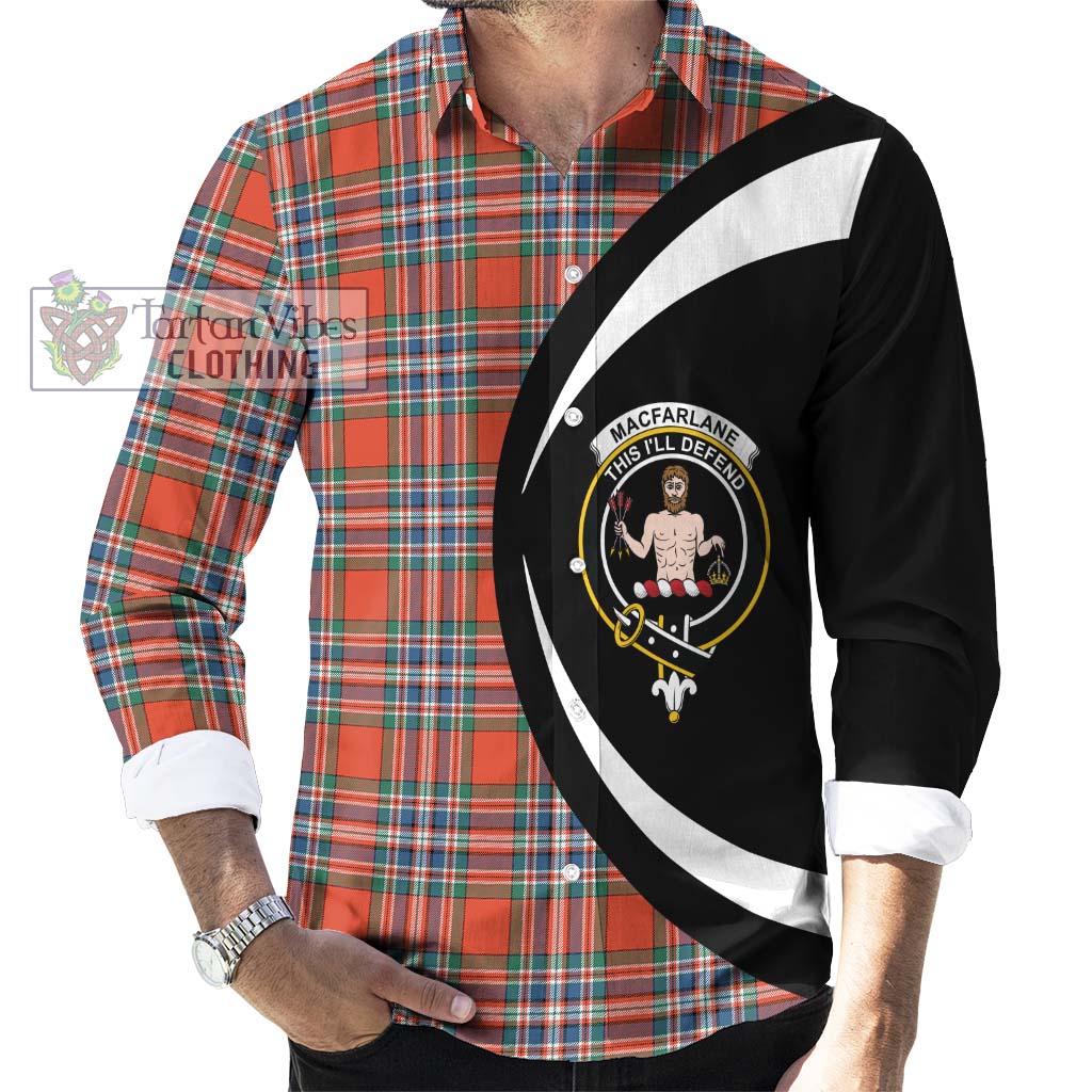 MacFarlane Ancient Tartan Long Sleeve Button Up with Family Crest Circle Style - Tartan Vibes Clothing