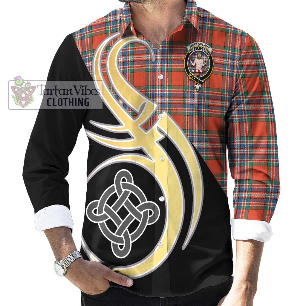 MacFarlane Ancient Tartan Long Sleeve Button Shirt with Family Crest and Celtic Symbol Style - Tartan Vibes Clothing