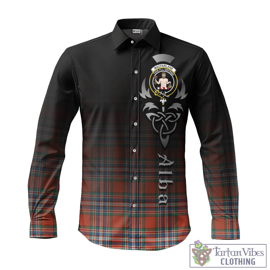 Tartan Vibes Clothing MacFarlane Ancient Tartan Long Sleeve Button Up Featuring Alba Gu Brath Family Crest Celtic Inspired