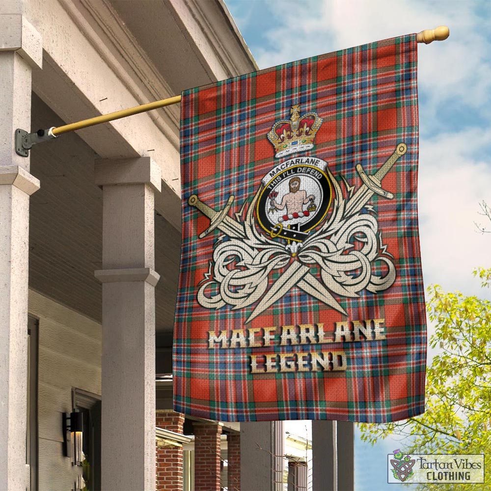 Tartan Vibes Clothing MacFarlane Ancient Tartan Flag with Clan Crest and the Golden Sword of Courageous Legacy