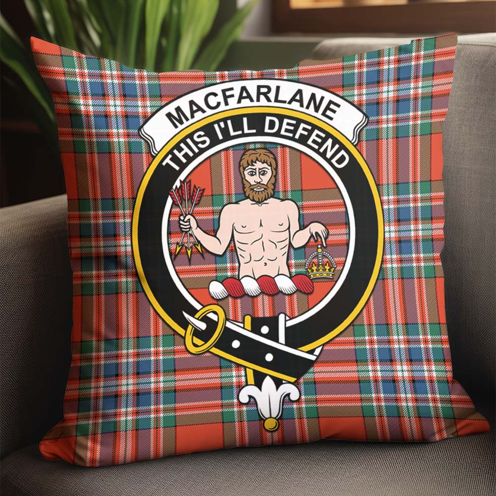 MacFarlane Ancient Tartan Pillow Cover with Family Crest - Tartanvibesclothing