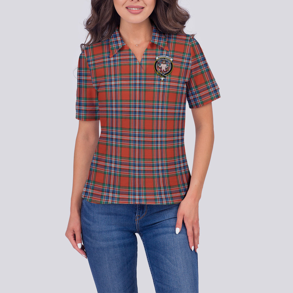 MacFarlane Ancient Tartan Polo Shirt with Family Crest For Women - Tartan Vibes Clothing