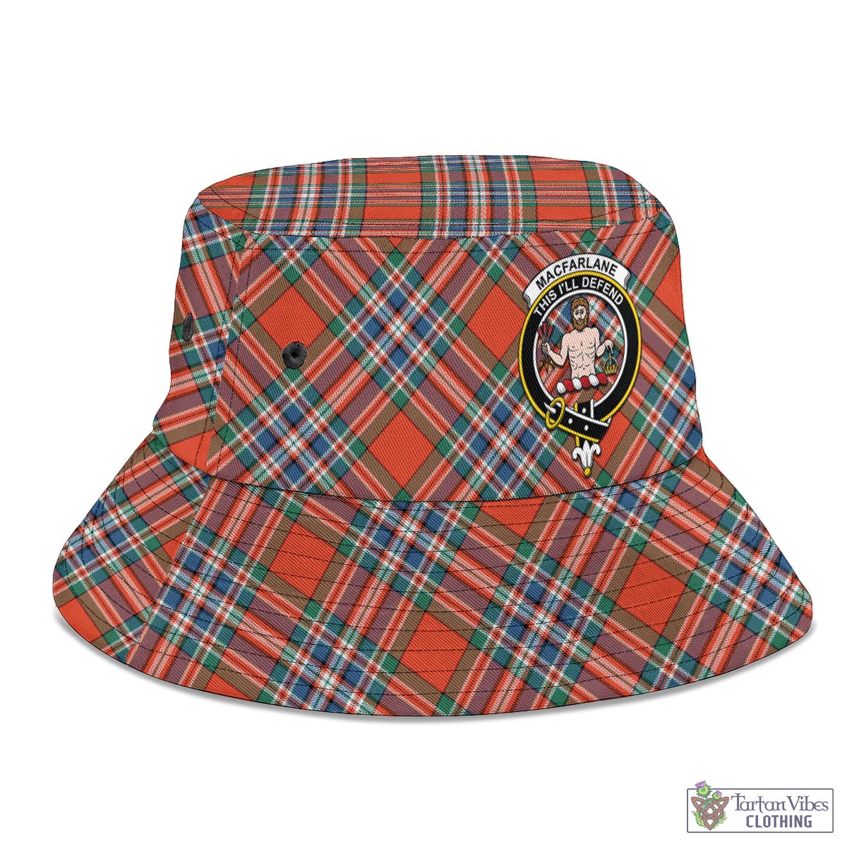 Tartan Vibes Clothing MacFarlane Ancient Tartan Bucket Hat with Family Crest