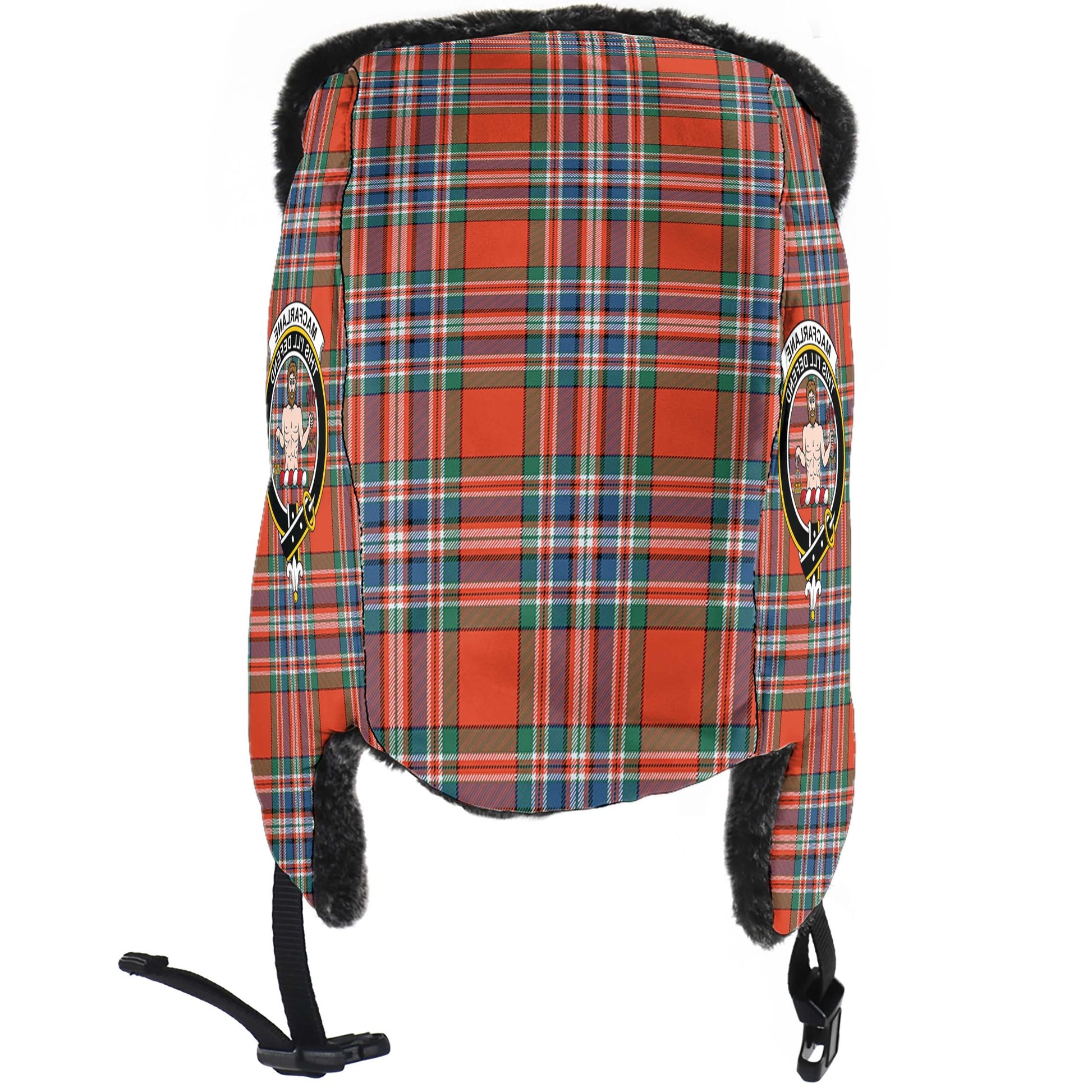 MacFarlane Ancient Tartan Winter Trapper Hat with Family Crest - Tartanvibesclothing