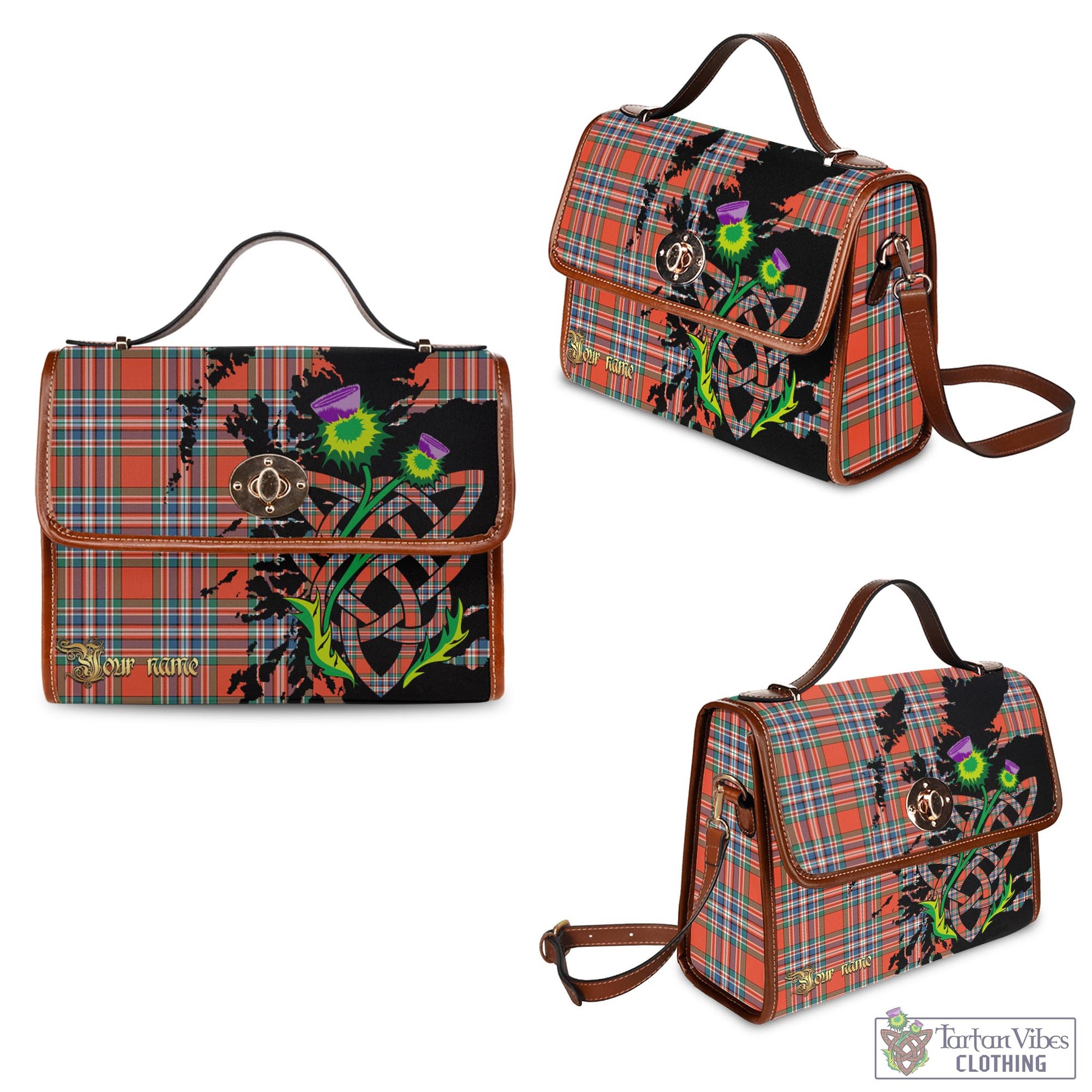 Tartan Vibes Clothing MacFarlane Ancient Tartan Waterproof Canvas Bag with Scotland Map and Thistle Celtic Accents