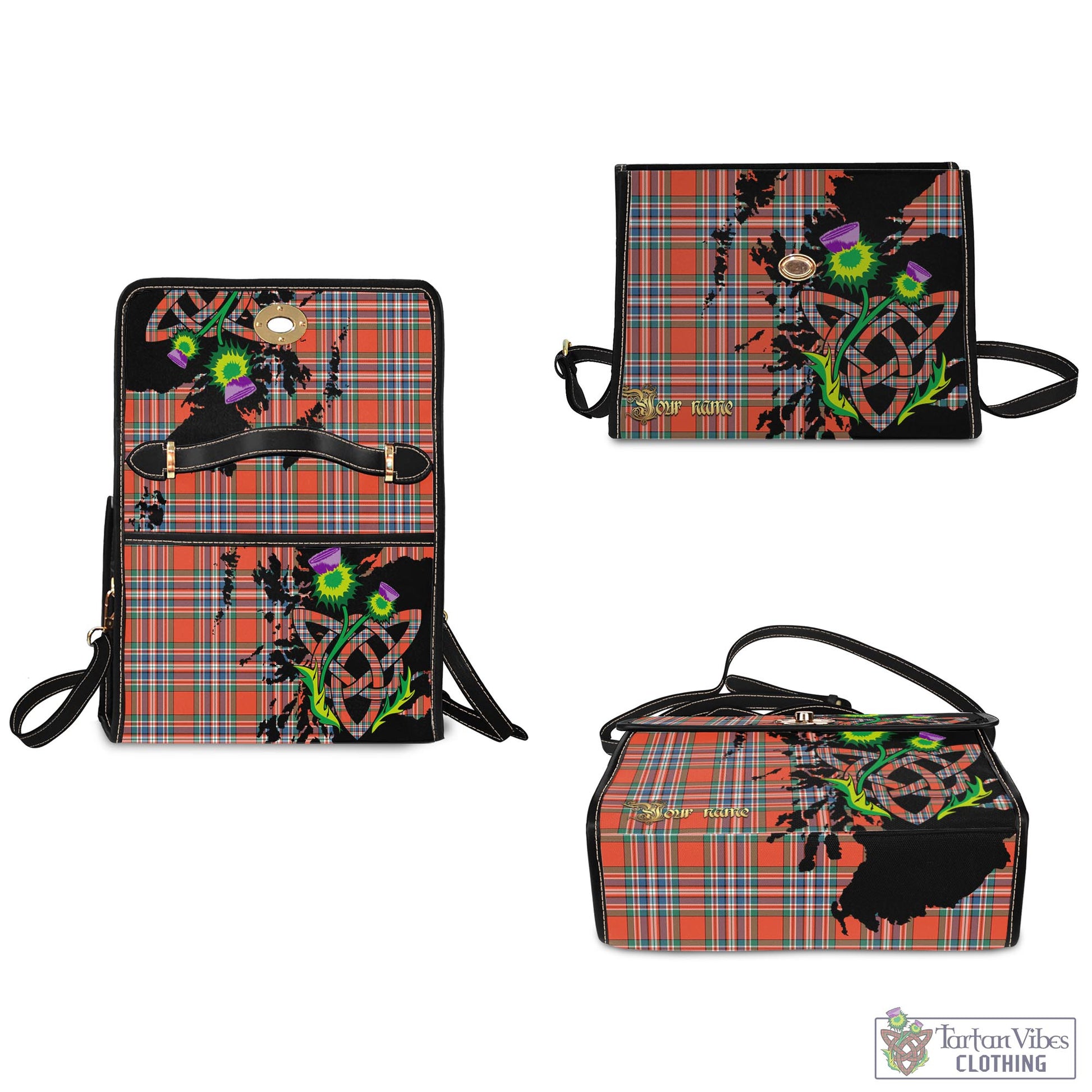 Tartan Vibes Clothing MacFarlane Ancient Tartan Waterproof Canvas Bag with Scotland Map and Thistle Celtic Accents