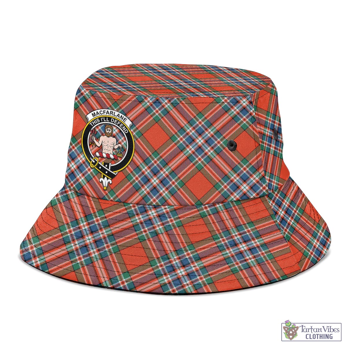 Tartan Vibes Clothing MacFarlane Ancient Tartan Bucket Hat with Family Crest