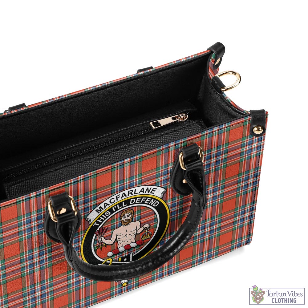 Tartan Vibes Clothing MacFarlane Ancient Tartan Luxury Leather Handbags with Family Crest