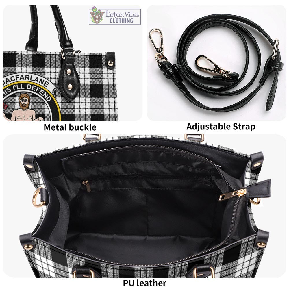 Tartan Vibes Clothing MacFarlane Black White Tartan Luxury Leather Handbags with Family Crest