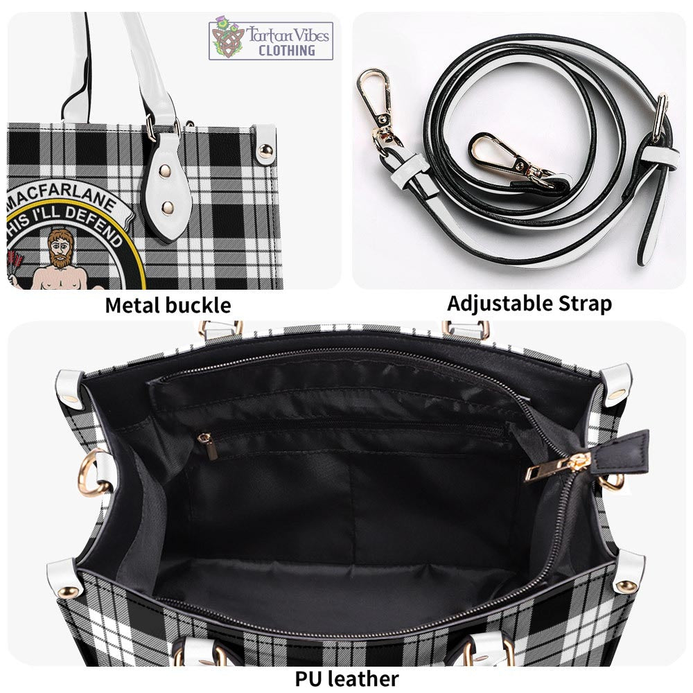 Tartan Vibes Clothing MacFarlane Black White Tartan Luxury Leather Handbags with Family Crest