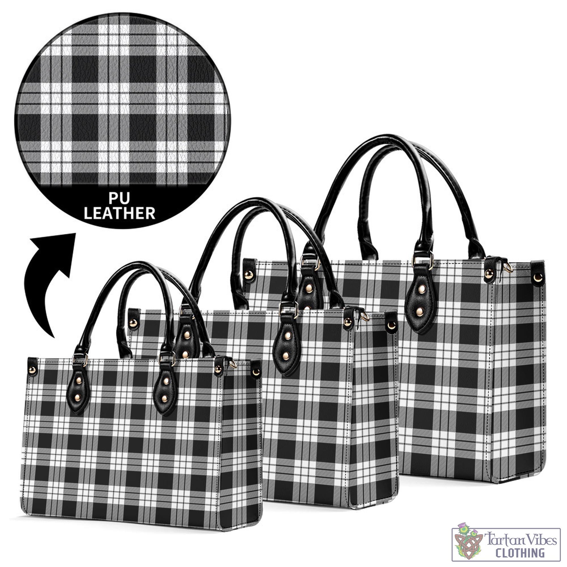 Tartan Vibes Clothing MacFarlane Black White Tartan Luxury Leather Handbags