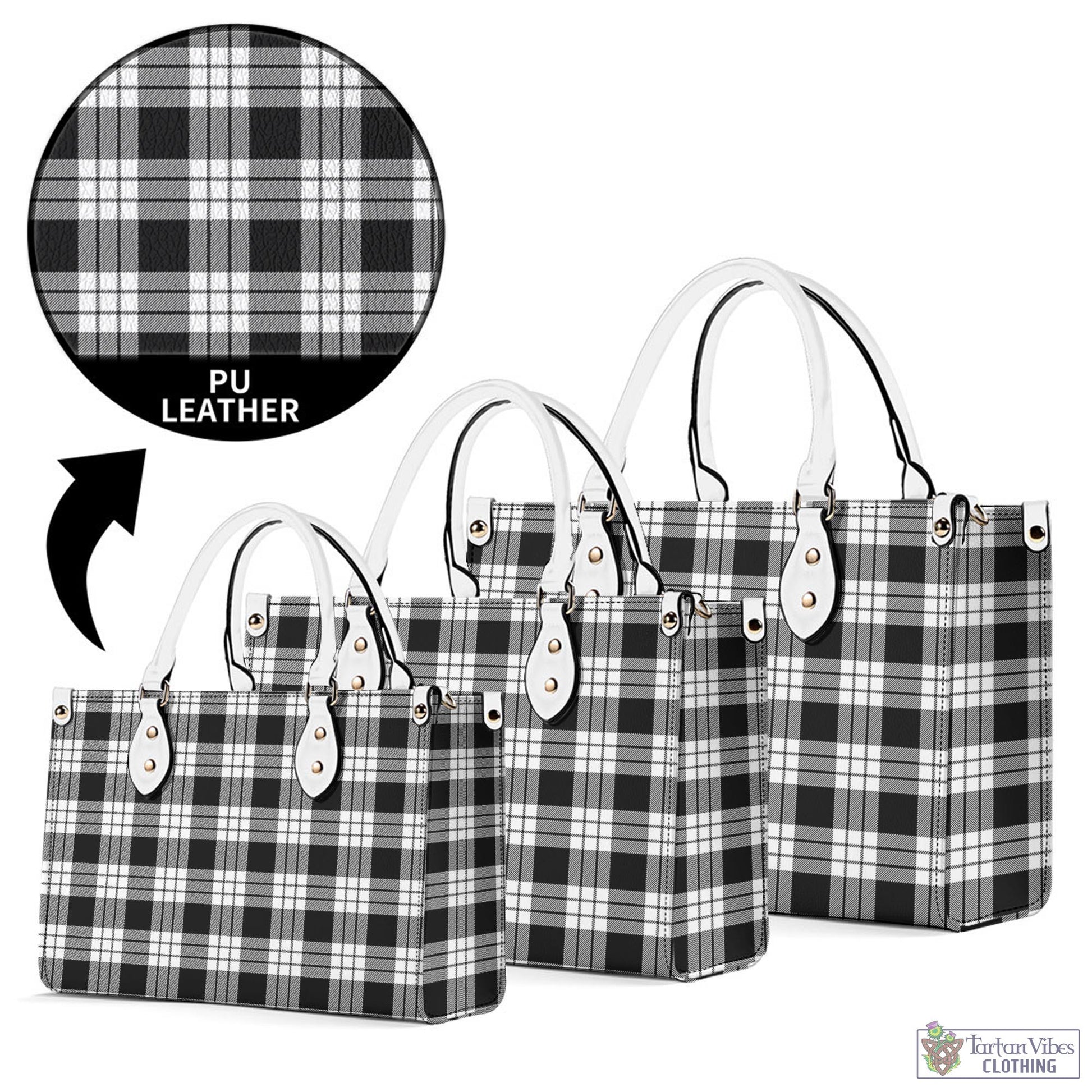 Tartan Vibes Clothing MacFarlane Black White Tartan Luxury Leather Handbags