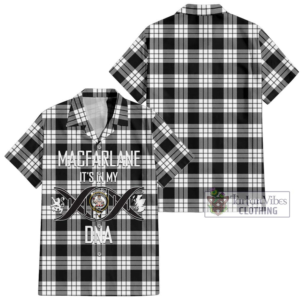 MacFarlane Black White Tartan Short Sleeve Button Shirt with Family Crest DNA In Me Style Kid - Tartanvibesclothing Shop