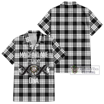 MacFarlane Black White Tartan Short Sleeve Button Shirt with Family Crest DNA In Me Style